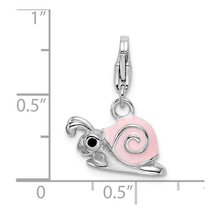 Million Charms 925 Sterling Silver With Rhodium-Plated Enamel Pink Snail With Lobster Clasp Charm