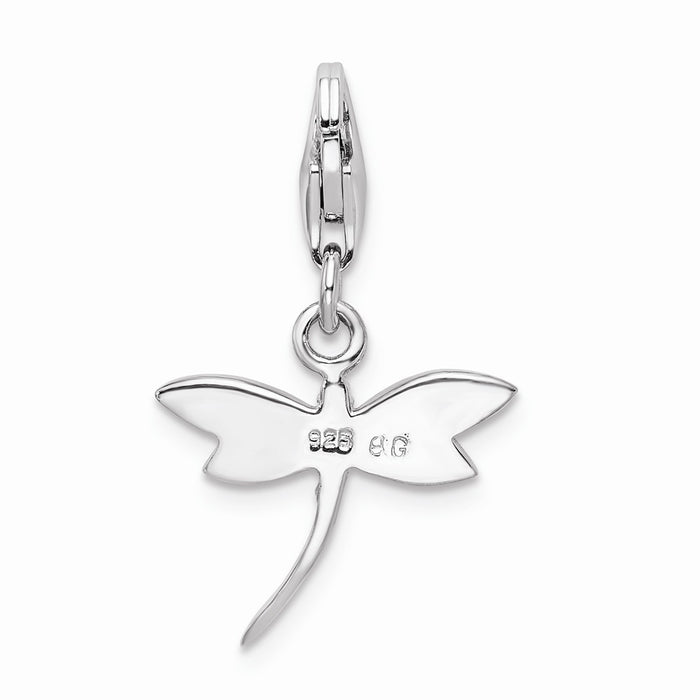 Million Charms 925 Sterling Silver With Rhodium-Plated Lilac Enameled & (Cubic Zirconia) CZ Dragonfly With Lobster Clasp Charm