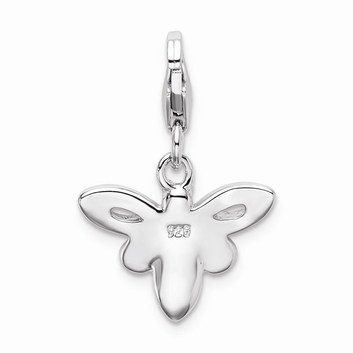 Million Charms 925 Sterling Silver Rhodium-Plated Enameled Bee With Lobster Clasp Charm
