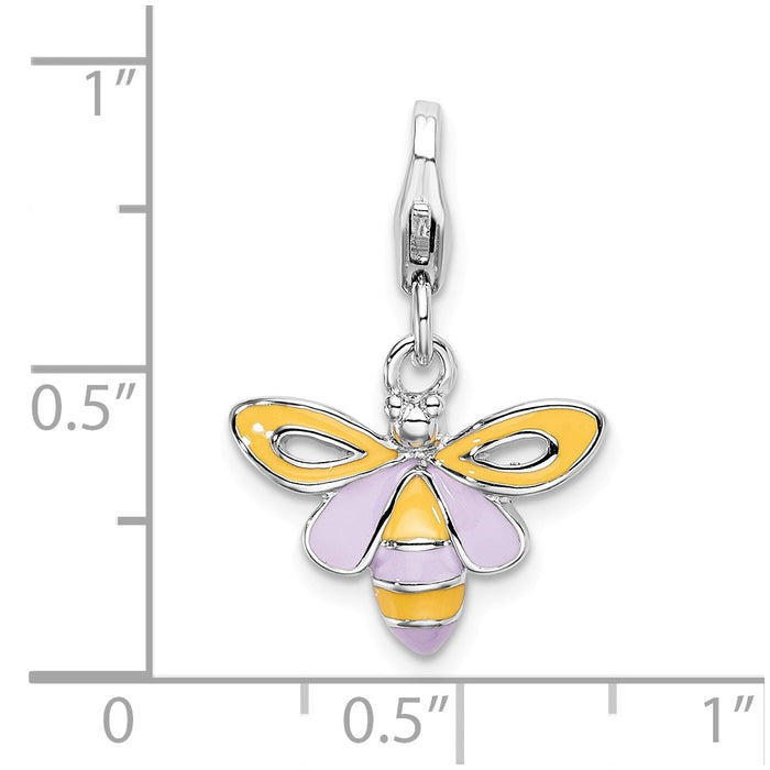 Million Charms 925 Sterling Silver Rhodium-Plated Enameled Bee With Lobster Clasp Charm