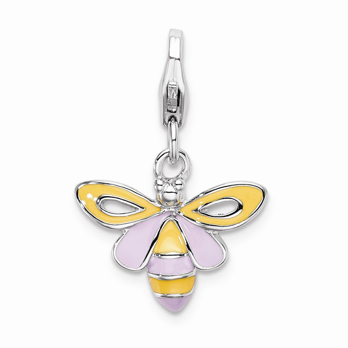 Million Charms 925 Sterling Silver Rhodium-Plated Enameled Bee With Lobster Clasp Charm