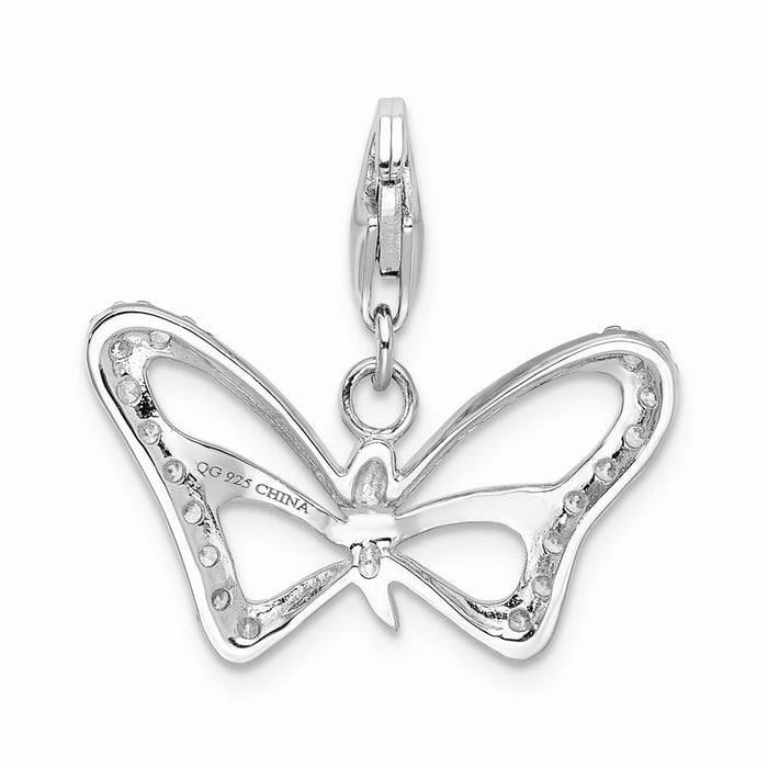 Million Charms 925 Sterling Silver With Rhodium-Plated (Cubic Zirconia) CZ Polished Butterfly With Lobster Clasp Charm