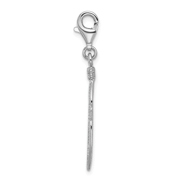 Million Charms 925 Sterling Silver Rhodium-Plated 3-D Polished Feather With Lobster Clasp Charm