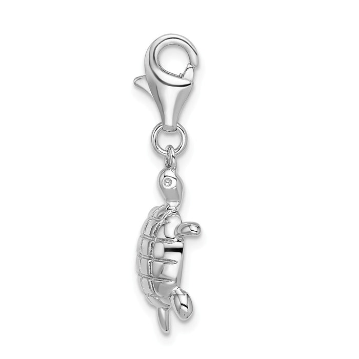 Million Charms 925 Sterling Silver Rhodium-Plated Polished Turtle With Lobster Clasp Charm