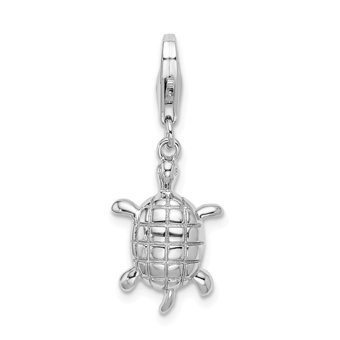 Million Charms 925 Sterling Silver Rhodium-Plated Polished Turtle With Lobster Clasp Charm