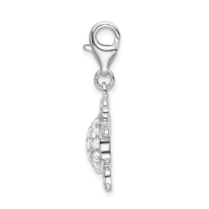 Million Charms 925 Sterling Silver Rhodium-Plated (Cubic Zirconia) CZ Sea Turtle With Lobster Clasp Charm