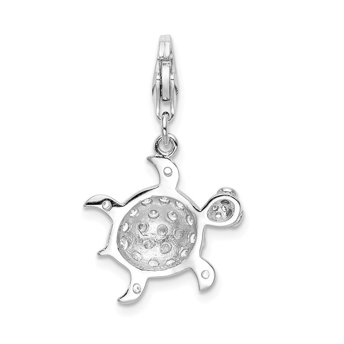 Million Charms 925 Sterling Silver Rhodium-Plated (Cubic Zirconia) CZ Sea Turtle With Lobster Clasp Charm