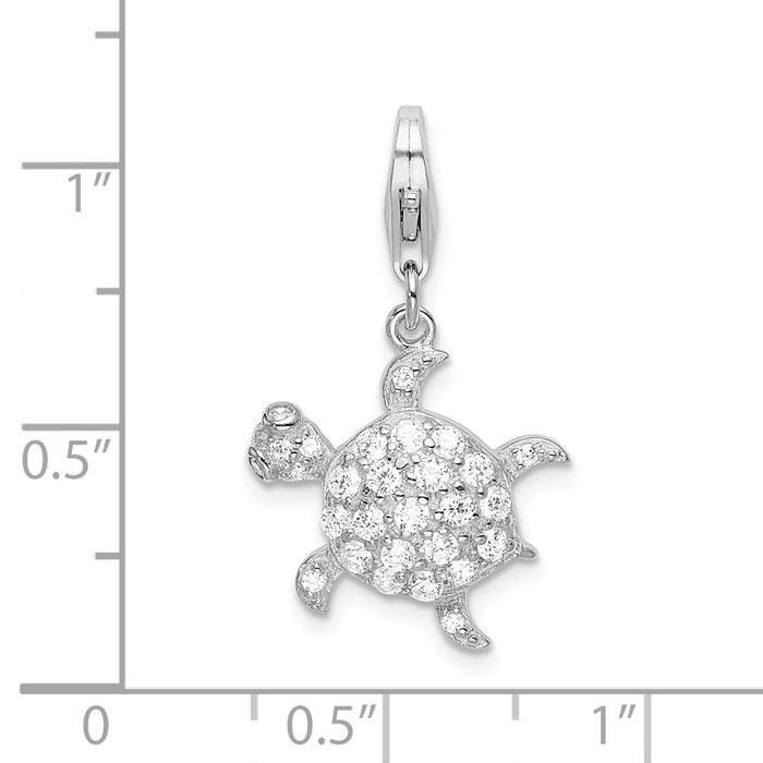 Million Charms 925 Sterling Silver Rhodium-Plated (Cubic Zirconia) CZ Sea Turtle With Lobster Clasp Charm