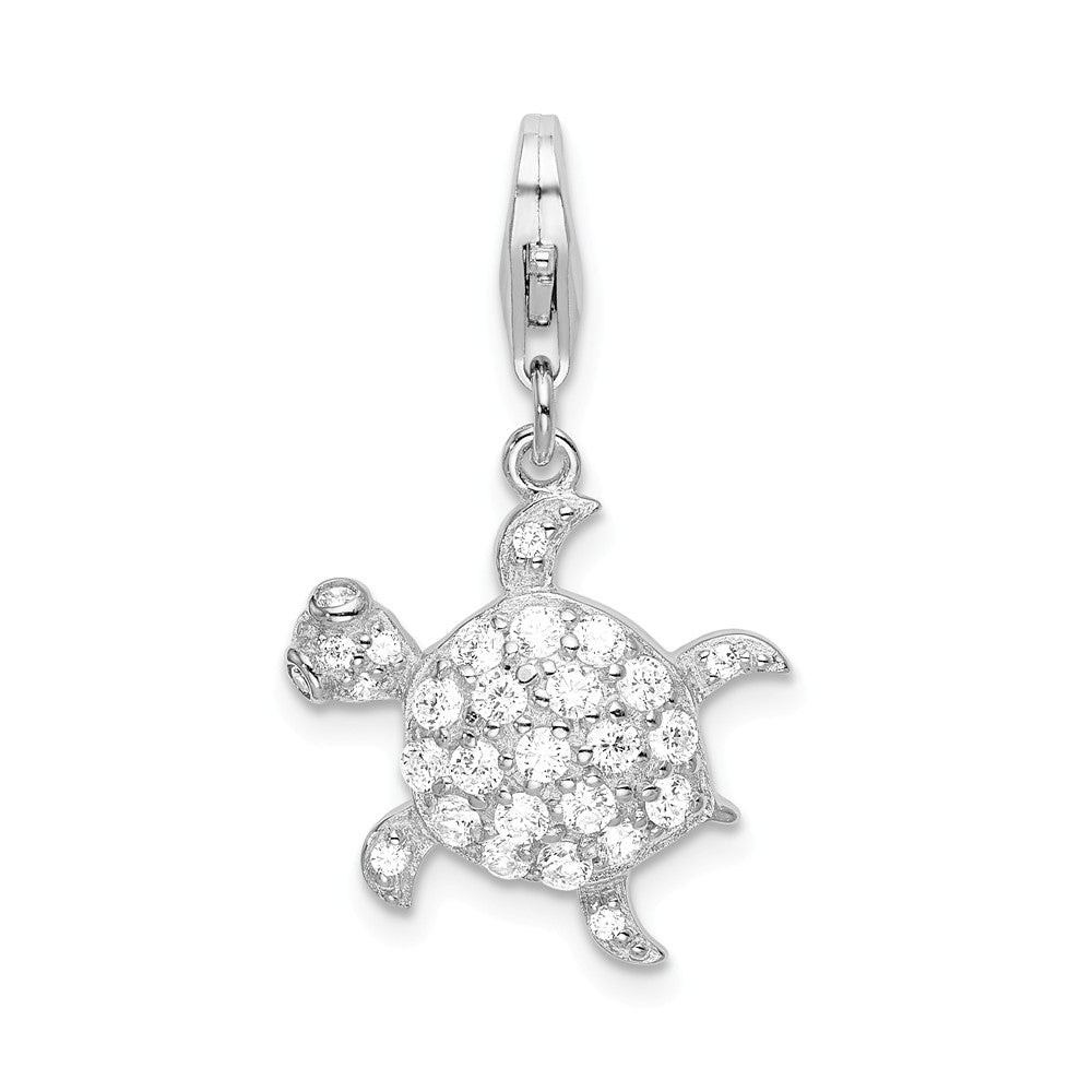 Million Charms 925 Sterling Silver Rhodium-Plated (Cubic Zirconia) CZ Sea Turtle With Lobster Clasp Charm