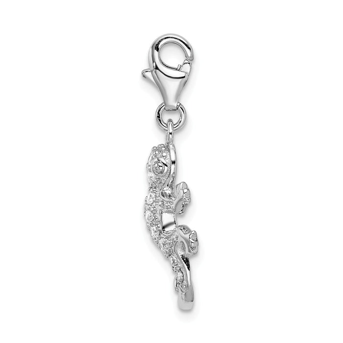 Million Charms 925 Sterling Silver Rhodium-Plated (Cubic Zirconia) CZ Lizard With Lobster Clasp Charm