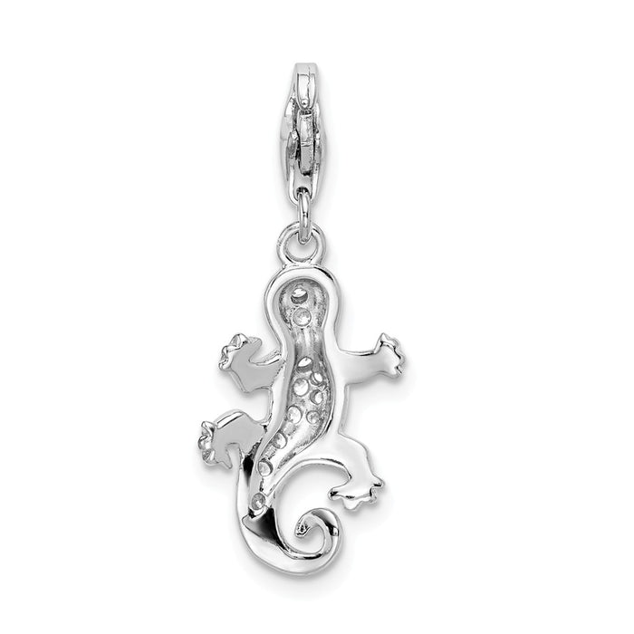 Million Charms 925 Sterling Silver Rhodium-Plated (Cubic Zirconia) CZ Lizard With Lobster Clasp Charm