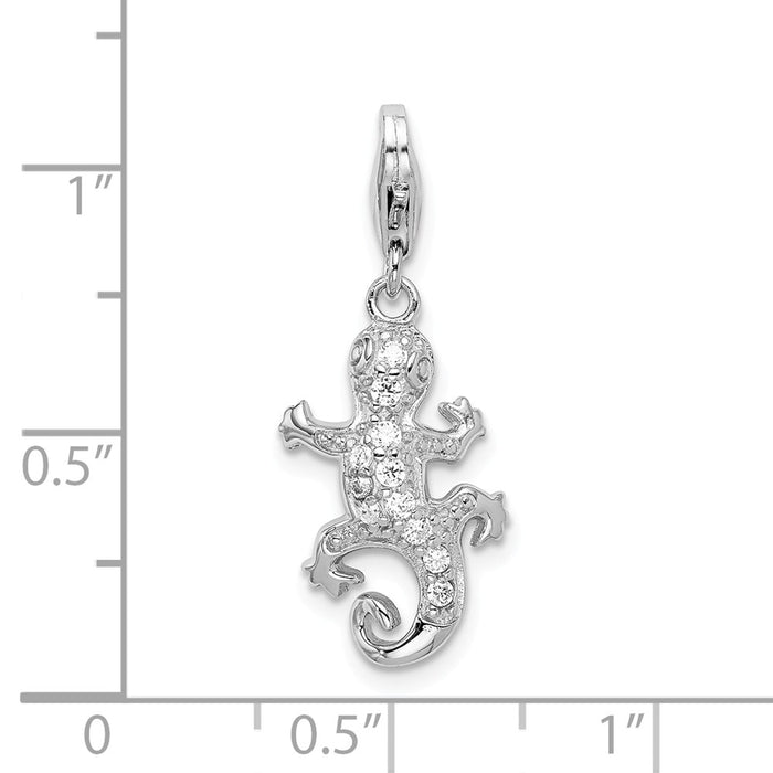 Million Charms 925 Sterling Silver Rhodium-Plated (Cubic Zirconia) CZ Lizard With Lobster Clasp Charm