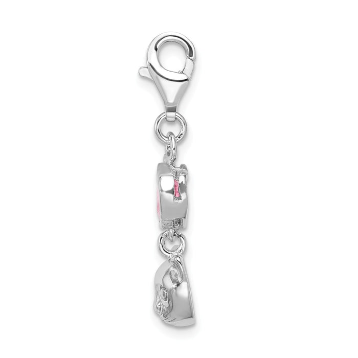 Million Charms 925 Sterling Silver Rhodium-Plated (Cubic Zirconia) CZ I Love Cats With Lobster Clasp Charm