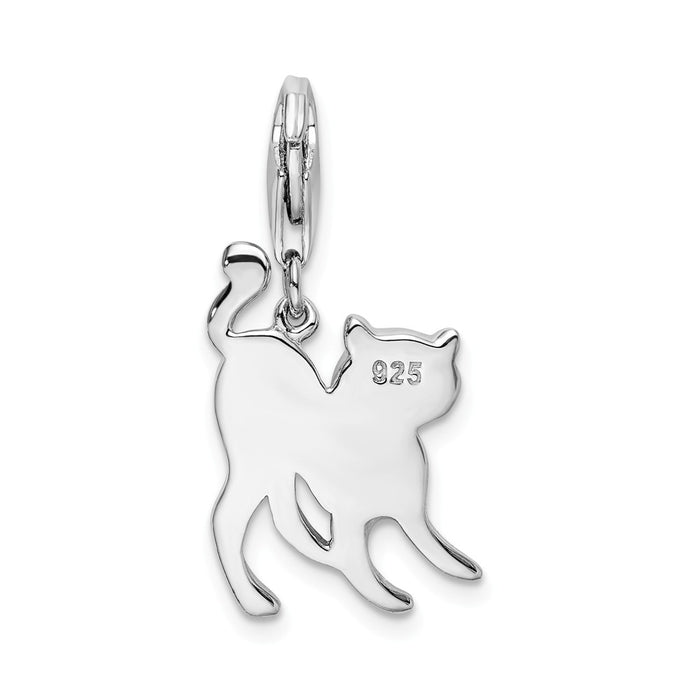Million Charms 925 Sterling Silver Rhodium-Plated Scary Cat With With Lobster Clasp Charm