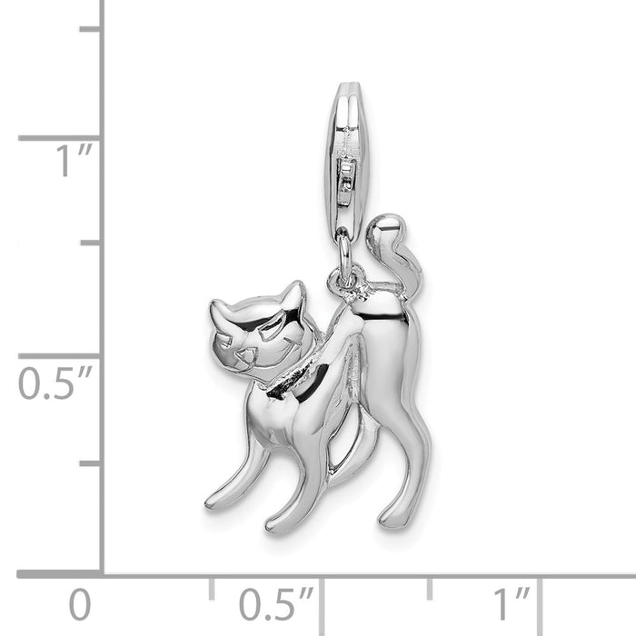 Million Charms 925 Sterling Silver Rhodium-Plated Scary Cat With With Lobster Clasp Charm
