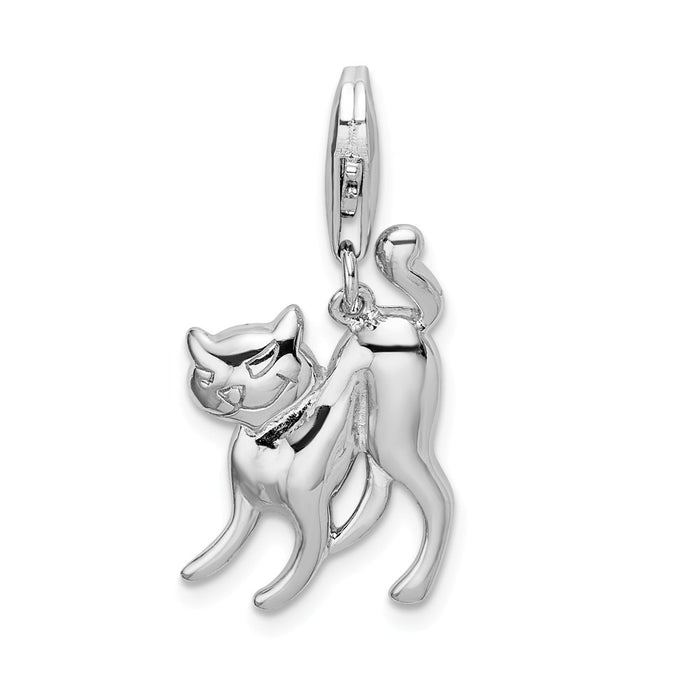 Million Charms 925 Sterling Silver Rhodium-Plated Scary Cat With With Lobster Clasp Charm