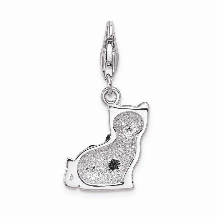 Million Charms 925 Sterling Silver Rhodium-Plated Enameled Crystal Cat With Lobster Clasp Charm