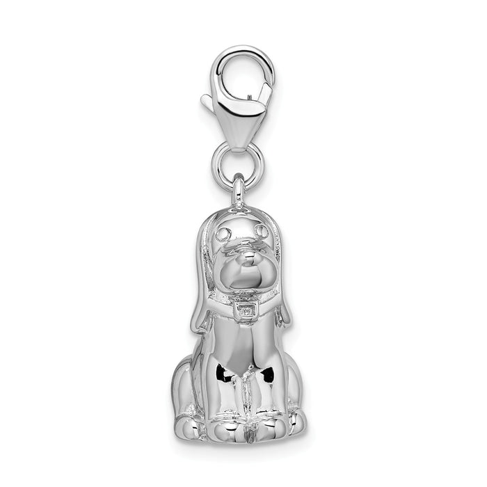 Million Charms 925 Sterling Silver With Rhodium-Plated 3-D Polished & Enameled Dog With Lobster Clasp Charm