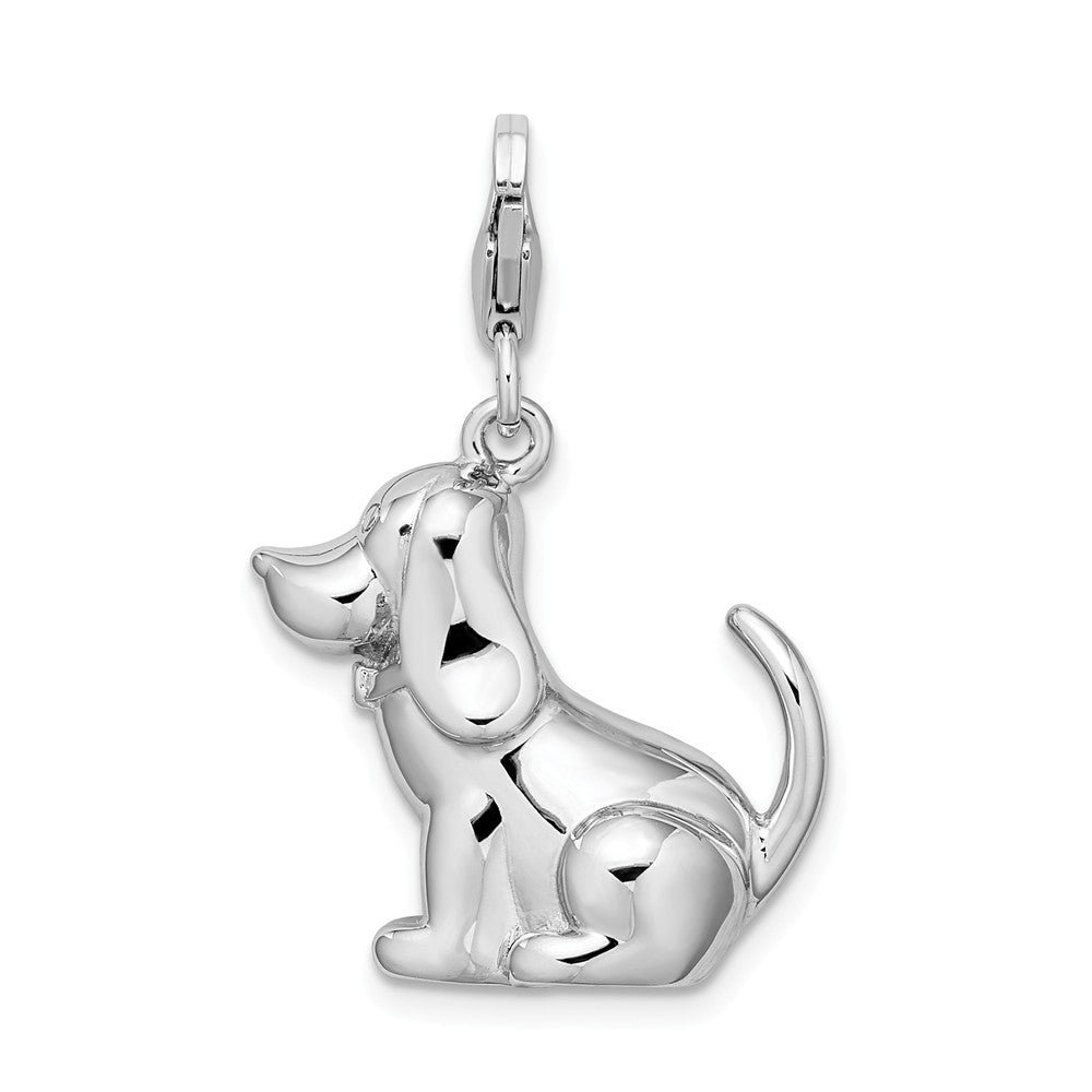 Million Charms 925 Sterling Silver With Rhodium-Plated 3-D Polished & Enameled Dog With Lobster Clasp Charm