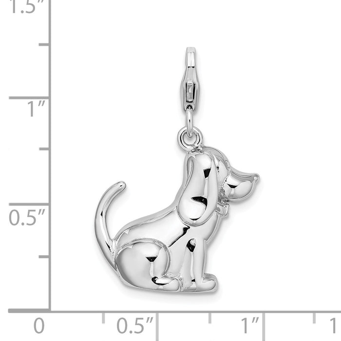 Million Charms 925 Sterling Silver With Rhodium-Plated 3-D Polished & Enameled Dog With Lobster Clasp Charm