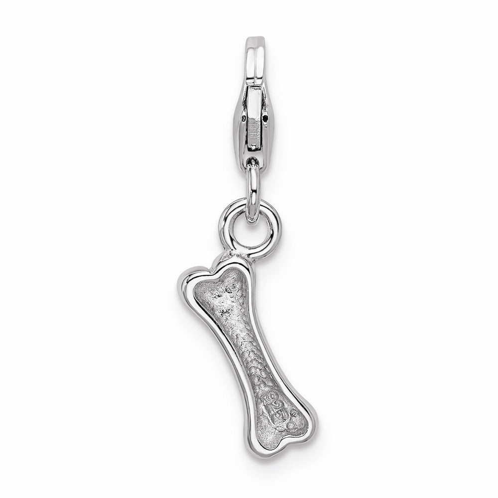 Million Charms 925 Sterling Silver With Rhodium-Plated Polished Dog Bone With Lobster Clasp Charm