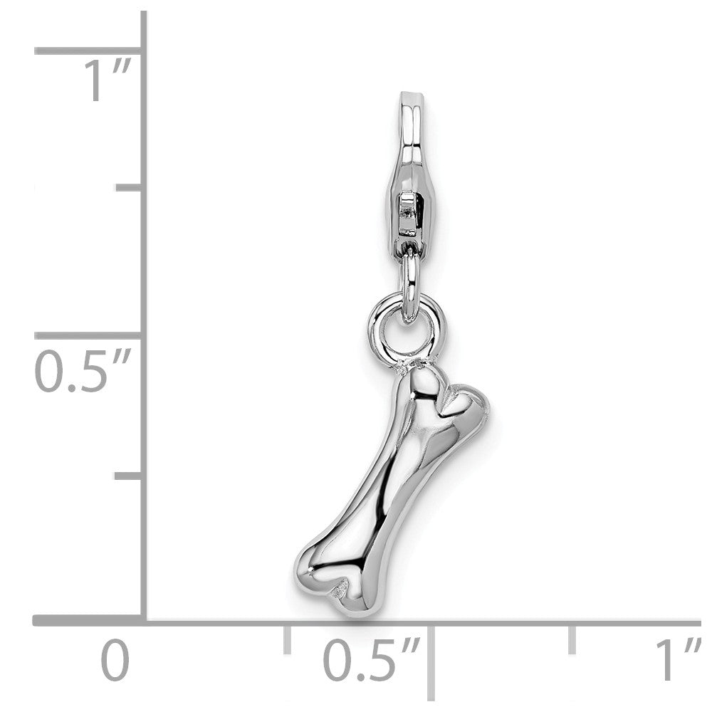 Million Charms 925 Sterling Silver With Rhodium-Plated Polished Dog Bone With Lobster Clasp Charm