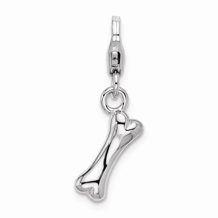 Million Charms 925 Sterling Silver With Rhodium-Plated Polished Dog Bone With Lobster Clasp Charm