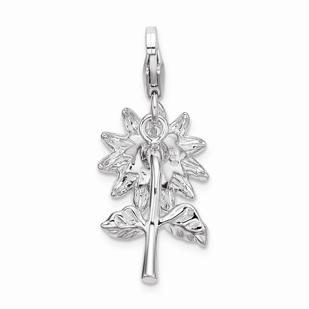 Million Charms 925 Sterling Silver Rhodium-Plated 3-D Enameled Sunflower With Lobster Clasp Charm