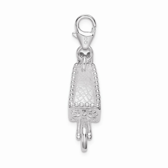 Million Charms 925 Sterling Silver Rhodium-Plated 3-D Enameled Wheelbarrow With Lobster Clasp Charm