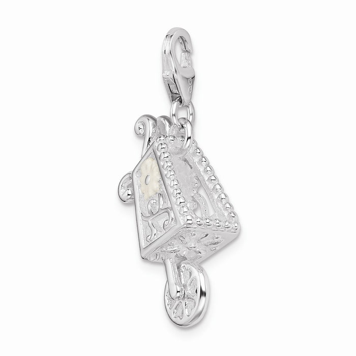 Million Charms 925 Sterling Silver Rhodium-Plated 3-D Enameled Wheelbarrow With Lobster Clasp Charm