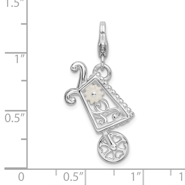 Million Charms 925 Sterling Silver Rhodium-Plated 3-D Enameled Wheelbarrow With Lobster Clasp Charm