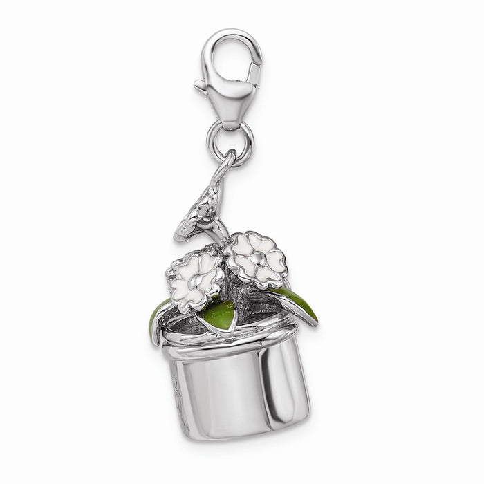 Million Charms 925 Sterling Silver With Rhodium-Plated 3-D Enameled Thank You Flowers With Lobster Clasp Charm