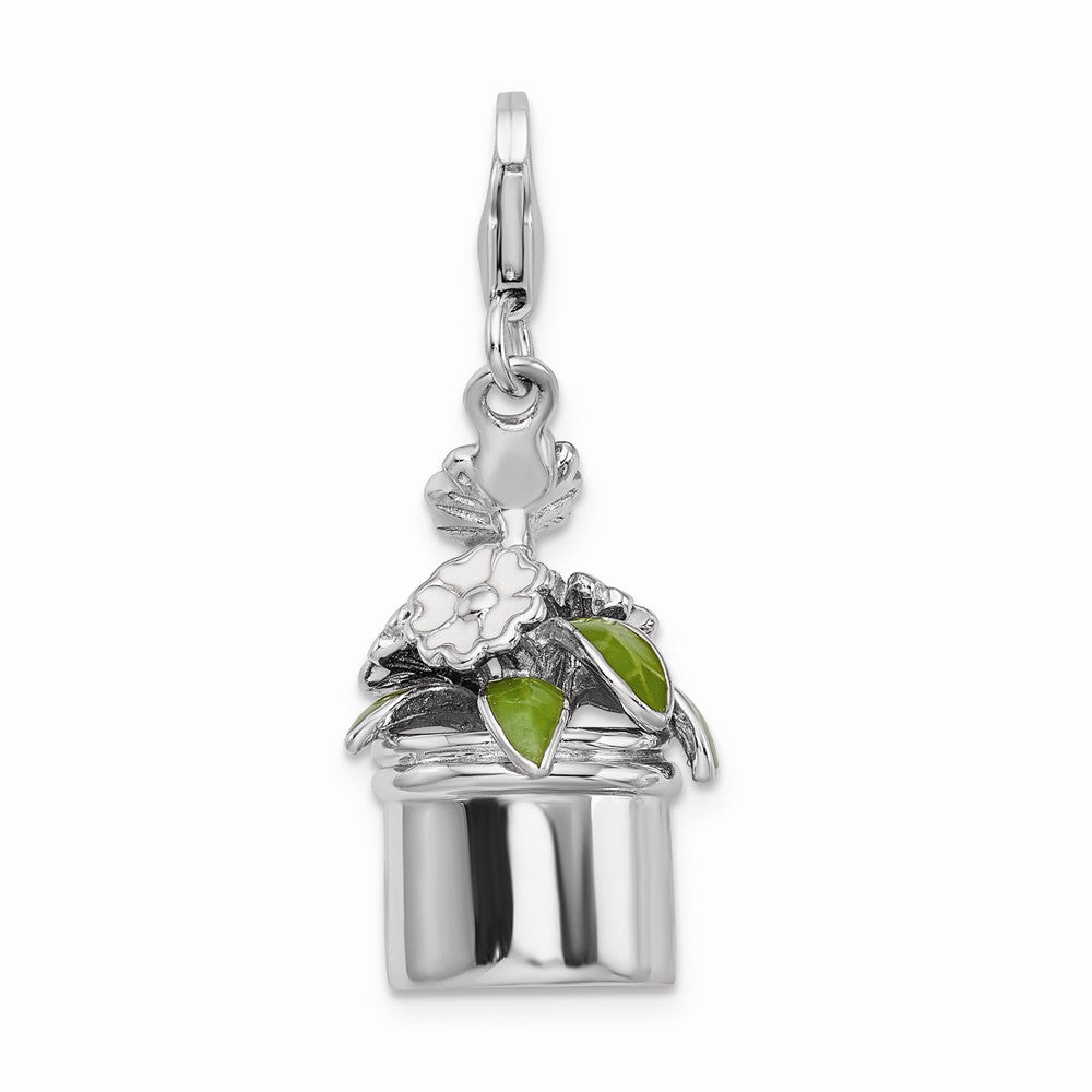 Million Charms 925 Sterling Silver With Rhodium-Plated 3-D Enameled Thank You Flowers With Lobster Clasp Charm