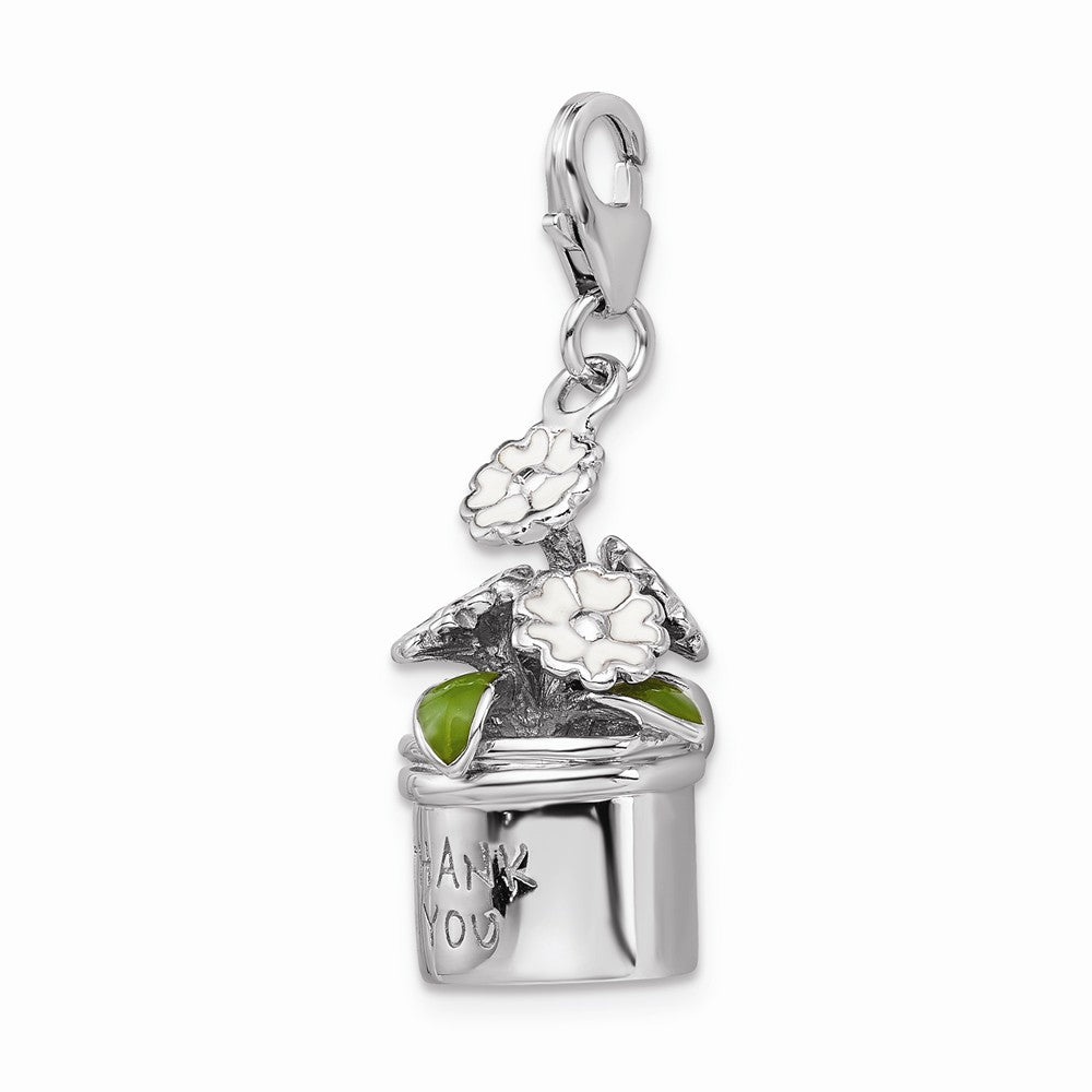 Million Charms 925 Sterling Silver With Rhodium-Plated 3-D Enameled Thank You Flowers With Lobster Clasp Charm