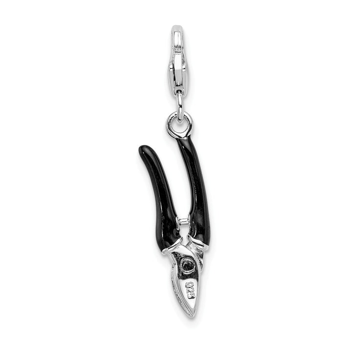 Million Charms 925 Sterling Silver With Rhodium-Plated 3-D Enameled Pruning Shears With Lobster Clasp Charm