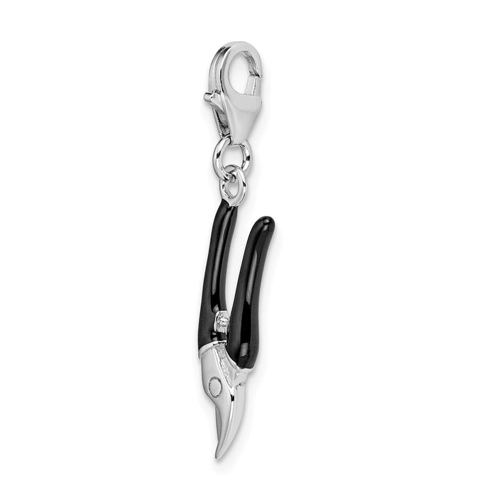 Million Charms 925 Sterling Silver With Rhodium-Plated 3-D Enameled Pruning Shears With Lobster Clasp Charm