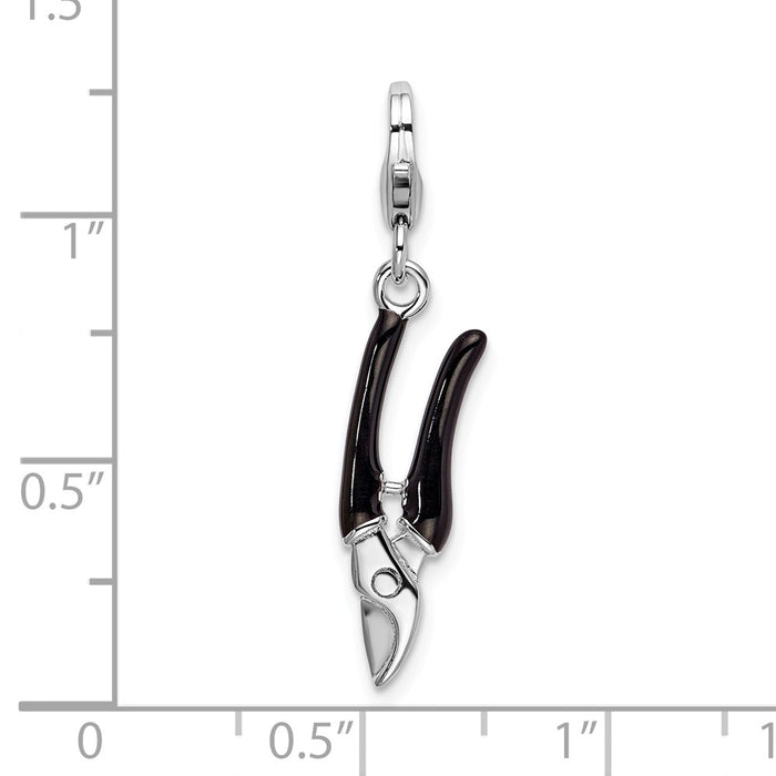 Million Charms 925 Sterling Silver With Rhodium-Plated 3-D Enameled Pruning Shears With Lobster Clasp Charm