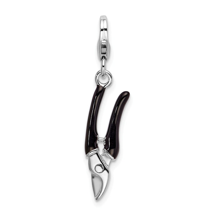 Million Charms 925 Sterling Silver With Rhodium-Plated 3-D Enameled Pruning Shears With Lobster Clasp Charm