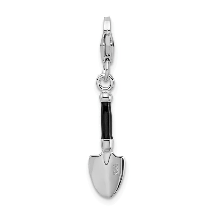Million Charms 925 Sterling Silver With Rhodium-Plated 3-D Enameled Garden Trowel With Lobster Clasp Charm