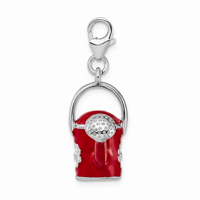 Million Charms 925 Sterling Silver With Rhodium-Plated 3-D Enameled Red Watering Can With Lobster Clasp Charm