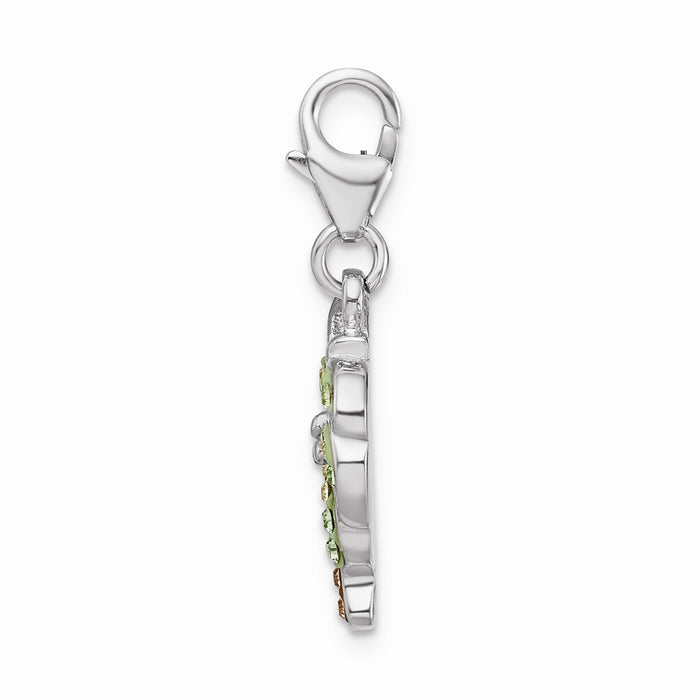 Million Charms 925 Sterling Silver With Rhodium-Plated Polished Swarovski Crystals Palm Tree With Lobster Clasp Charm