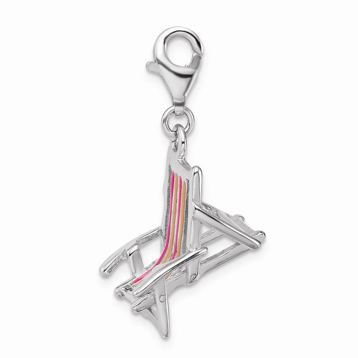 Million Charms 925 Sterling Silver With Rhodium-Plated 3-D Enamel Beach Chair With Lobster Clasp Charm