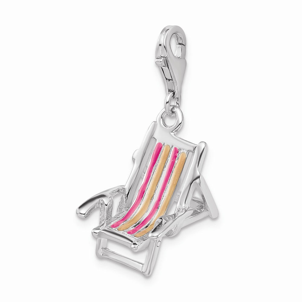 Million Charms 925 Sterling Silver With Rhodium-Plated 3-D Enamel Beach Chair With Lobster Clasp Charm