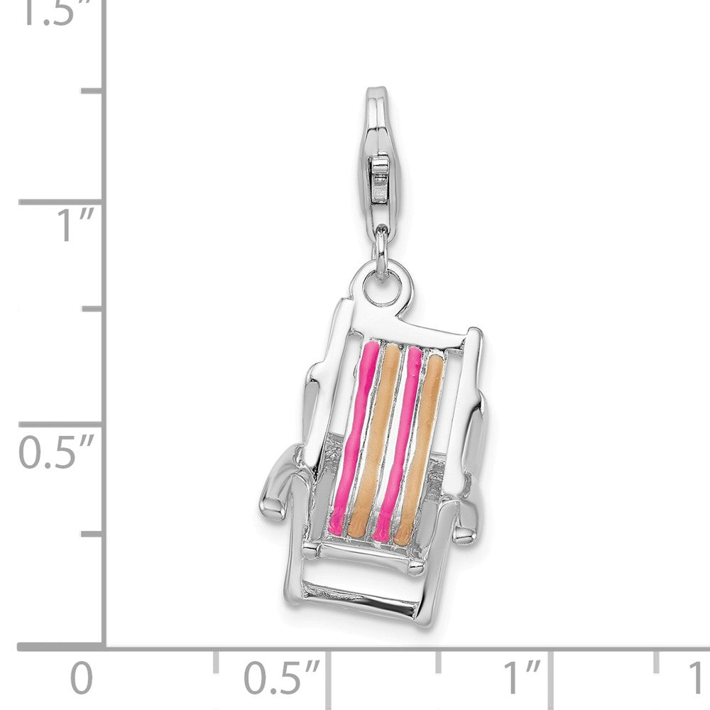 Million Charms 925 Sterling Silver With Rhodium-Plated 3-D Enamel Beach Chair With Lobster Clasp Charm