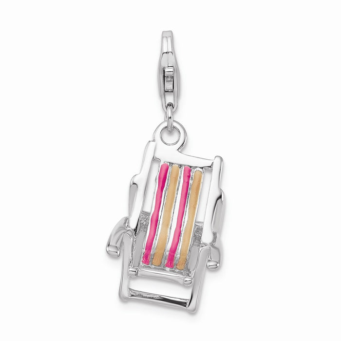 Million Charms 925 Sterling Silver With Rhodium-Plated 3-D Enamel Beach Chair With Lobster Clasp Charm