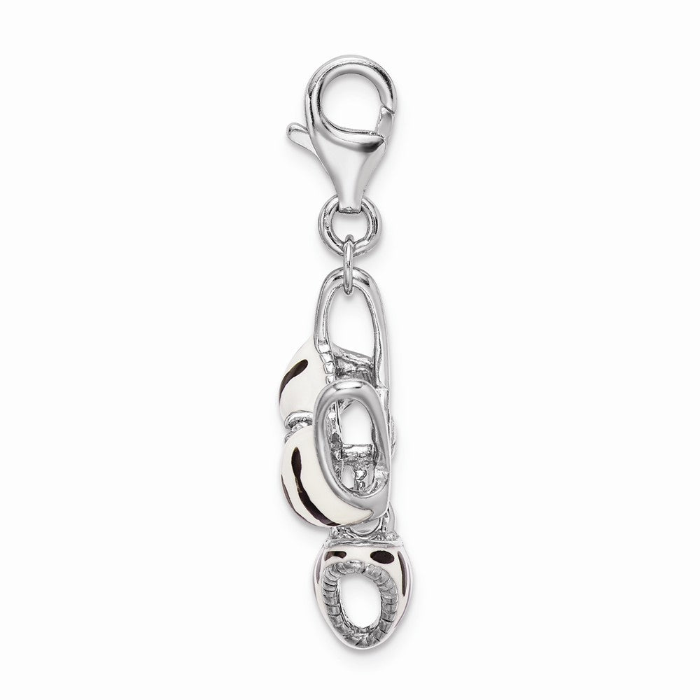 Million Charms 925 Sterling Silver Rhodium-Plated (Cubic Zirconia) CZ Polished Enamel Zebra Bikini Pendant