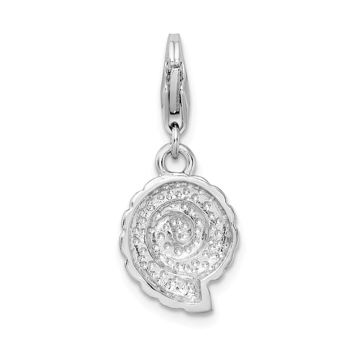 Million Charms 925 Sterling Silver Rhodium-Plated Polished Shell With Lobster Clasp Charm