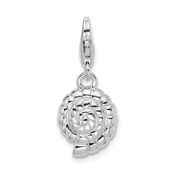 Million Charms 925 Sterling Silver Rhodium-Plated Polished Shell With Lobster Clasp Charm