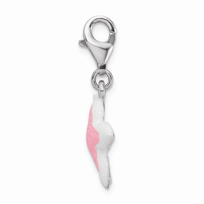 Million Charms 925 Sterling Silver With Rhodium-Plated Enameled Pink Sparkle Nautical Starfish With Lobster Clasp Charm