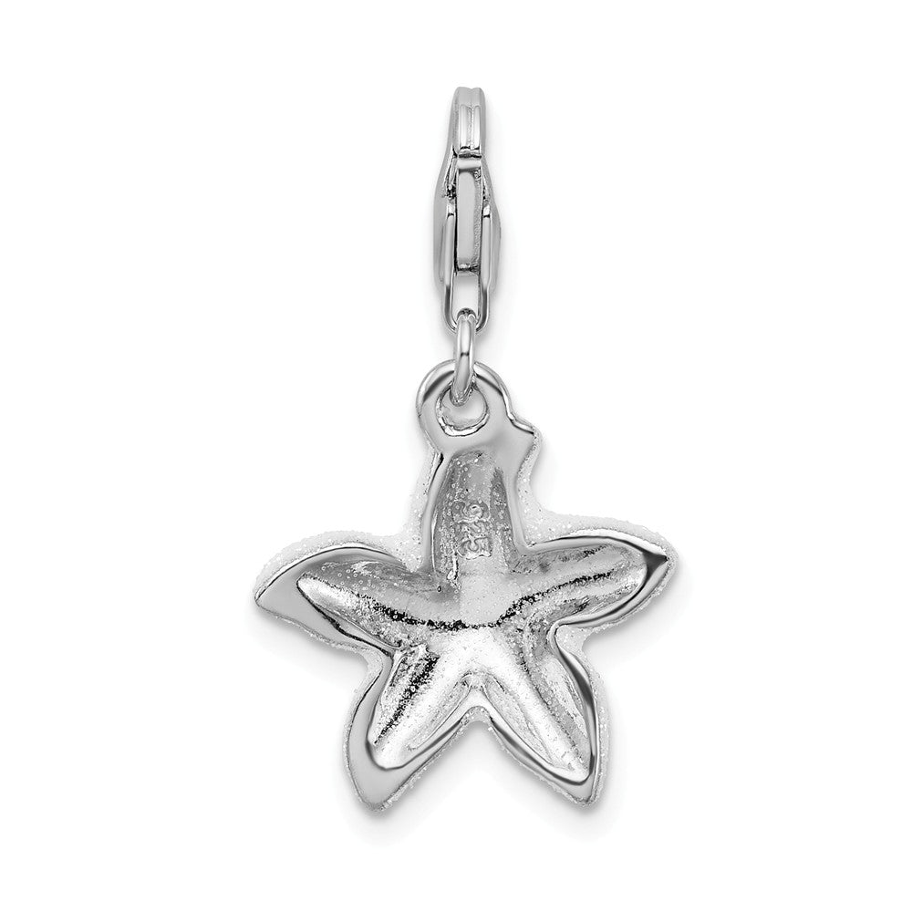 Million Charms 925 Sterling Silver With Rhodium-Plated Enameled Pink Sparkle Nautical Starfish With Lobster Clasp Charm
